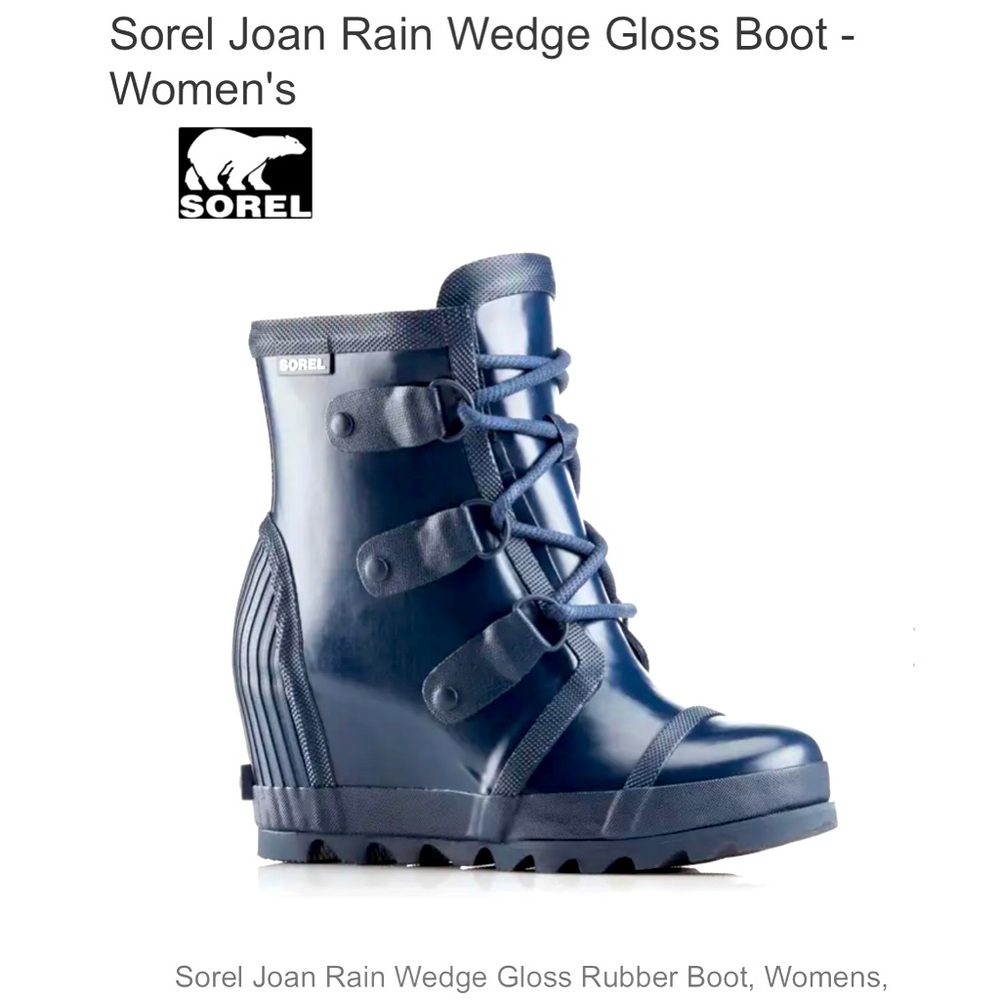 Sorel Joan Wedge Glossy Navy Rain Boot